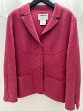 CHANEL Women's Tailored Jacket Pink Button Pocket Logo Hem Chain Auth Size 36
