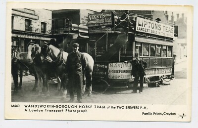 Wandsworth Borough Pferdebahn zwei Brauer Pub Vintage Echtfoto Postkarte S6