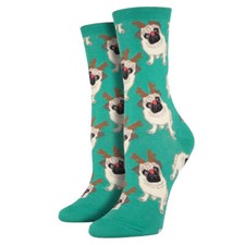 Socksmith Women's Crew Socks Antler Pug Puppy Dog Christmas Holiday Footwear