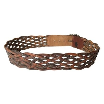 Vintage Y2K Fossil Woven Leather Studded Belt, Multitone  display picture 3
