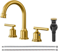 Antique Gold Widespread Bathroom Faucet with Pop-Up Drain  2 Handles