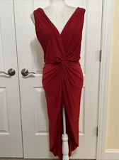 NWT Misa Los Angeles Leza Gathered Crossover Sleeveless Tulip Maxi Dress Red XS