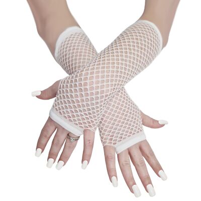 White Long Fishnet Gloves Lace Fingerless Punk Emo Hen Party