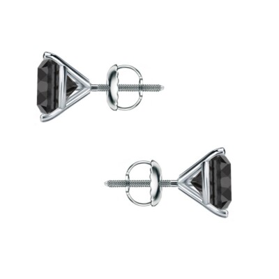 2,75 ct Rundschliff schwarze Ohrringe Ohrstecker massiv 18 K Weißgold Schraubverschluss Martini