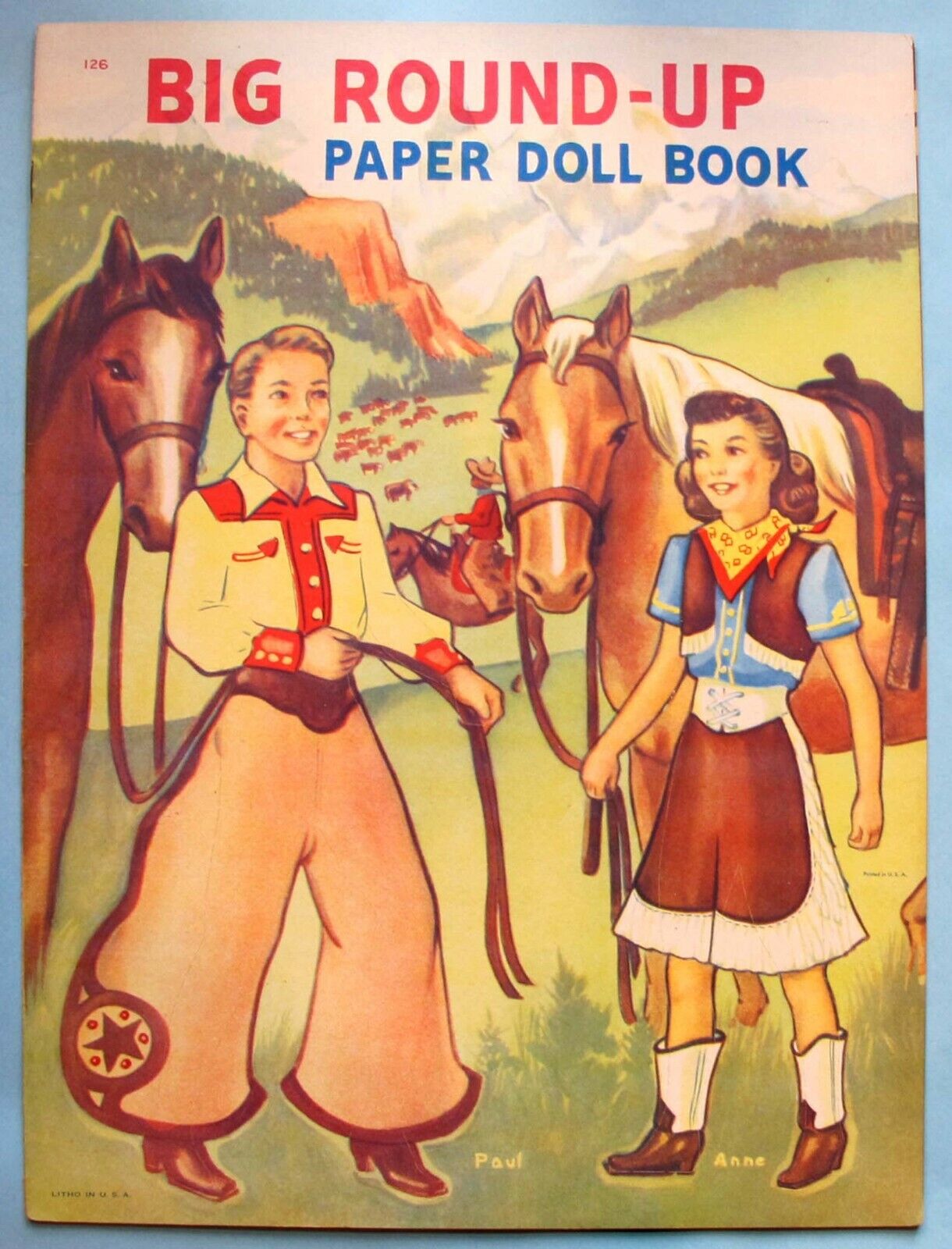VINTAGE - BIG ROUND-UP PAPER DOLL BOOK - 126 - LOWE - UNPUNCHED - 1940's/1950's 