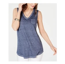 Style & Co Women M Industrial Blue V Neck Pocket Tank Top NWT CB87