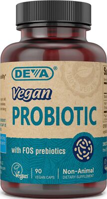 Deva Nutrition Vegan Probiotic Capsules 90 Count Soil Based Non Dairy FOS