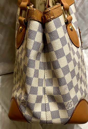 Auth Louis Vuitton Damier Azur Beige Leather Women's Hampstead PM - Picture 3 of 14