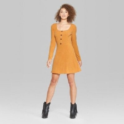 Women's Long Sleeve Button Front Knit Dress - Wild Fable Gold Size S NWT |  eBay