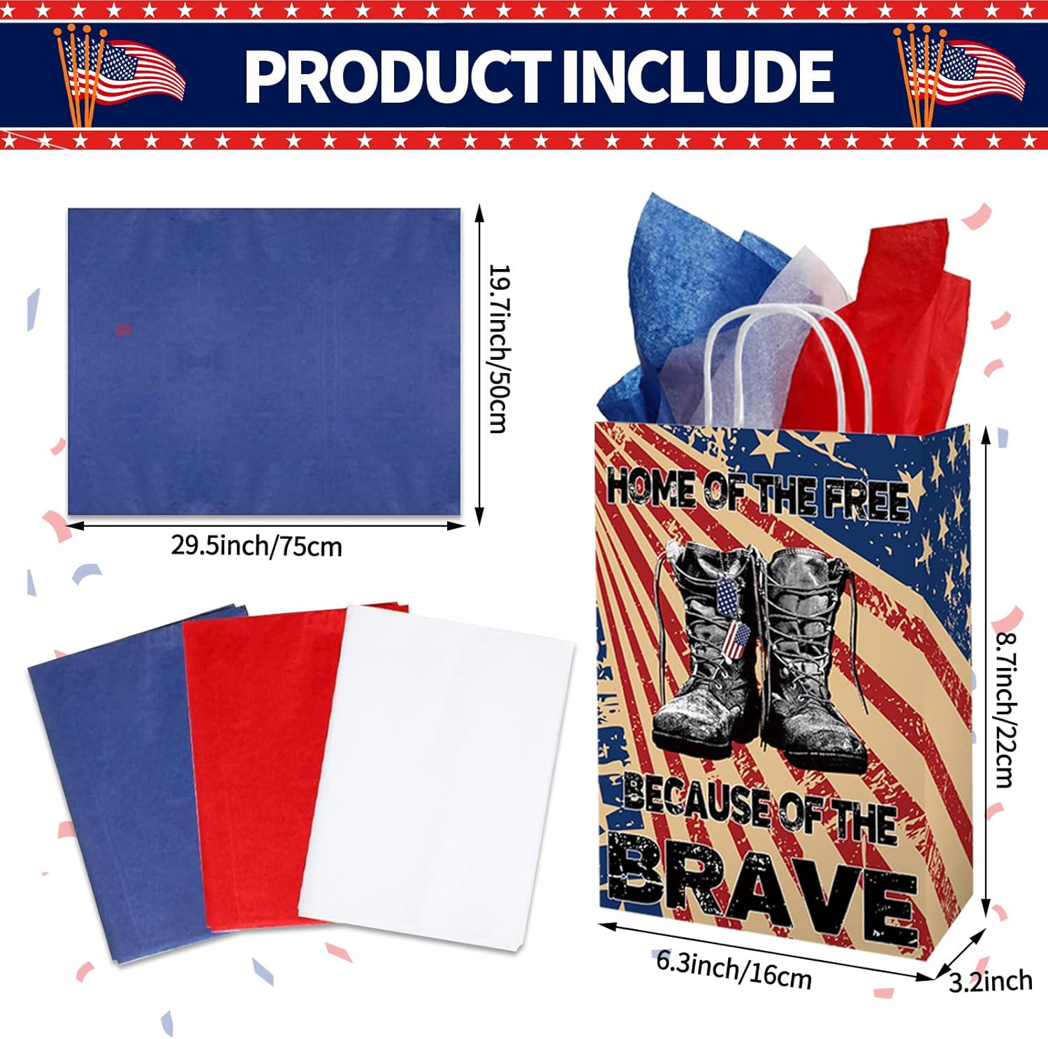 20 Pcs Patriotic Gift Bags 4Th of July Gift Bag with Tissue Paper American Flag 