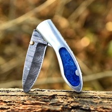 Handmade Forged Damascus Folding Blade Pocket knife - Back Clip Gift Knives
