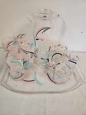 Vtg Culver Encounters Acrylic PATIO TRAY PITCHER ICE TEA TUMBLERS & ROCKS  11 PC | eBay