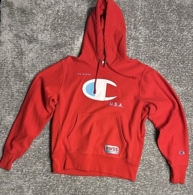 Vintage Champion Reverse Weave Hoodie Mens M Red RWSS MCMXIX Logo Sweatshirt