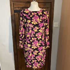 Somerset Alice Temperley Women’s Black Neon Print Silk Long Sleeve Dress Size 12