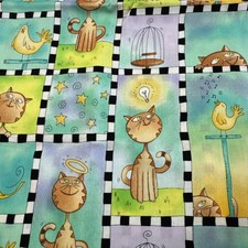 Timeless Treasures Quilting Cotton Fabric Cat Bird Comic Print 36"x42