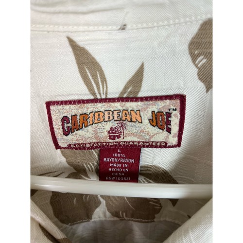 Caribbean Joe Men’s Large White & Brown Hibiscus Hawaiian Shirt 100% Rayon - Picture 2 of 8