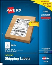 Avery 8126 Inkjet Shipping Labels,Perf. Sheets,5-1/2-Inch x8-1/2-Inch ,50/PK,WE