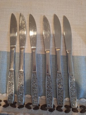 Customcraft Stainless CUS10 12 Pieces Knives, Fork And Spoons Floral Handle Vtg