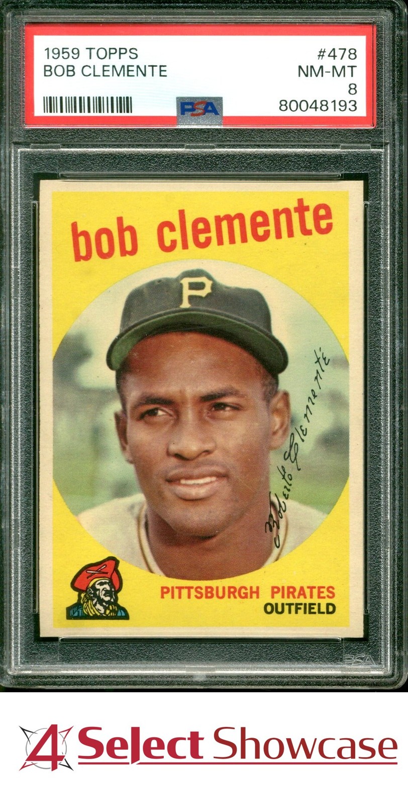 1959 TOPPS #478 ROBERTO BOB CLEMENTE PIRATES HOF PWCC-A TOP 30% PSA 8
