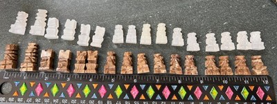 Carved Onyx Small Chess Pieces 32 Total White Brown Some Flaws NO BOARD