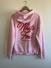 White Fox Pink Red Fleece Graphic Hoodie Pullover Loungewear Feminine Soft Cozy