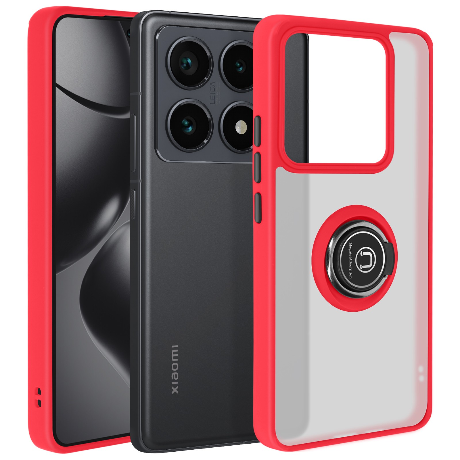 Housse Xiaomi 14T Pro Antichoc Rouge à Béquille Vidéo et Anneau