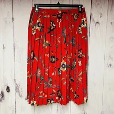 Vintage Alfred Dunner Womens Size 14P Skirt Red Floral Pleated Midi Modest