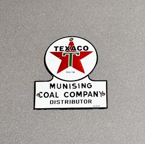 VINTAGE 1953 TEXACO COAL GASOLINE PORCELAIN SIGN CAR GAS OIL TRUCK MOTORCYCLE