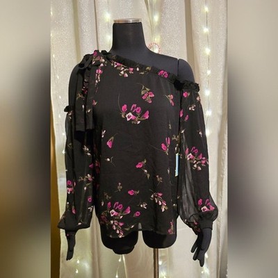 CeCe Black Floral Off-Shoulder Blouse