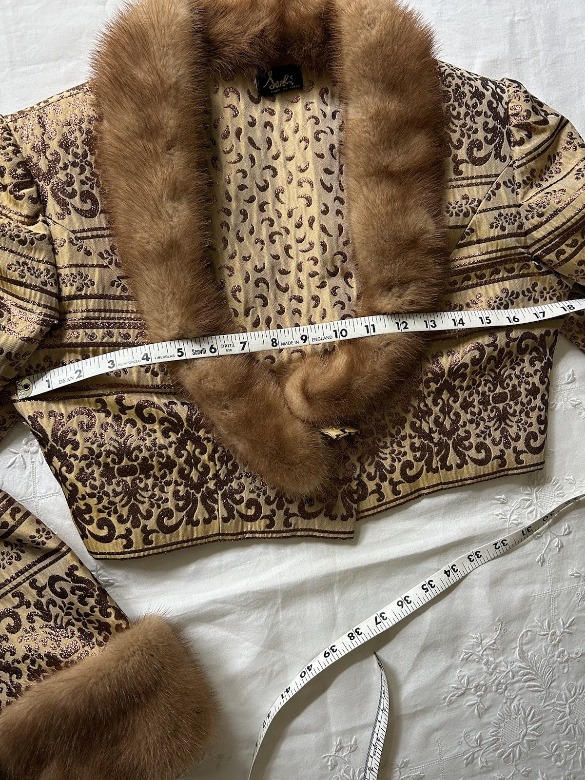 Vintage Fausto Sarli 3 Piece Fox Fur Lined Brocade Blazer Outfit Italian Design 