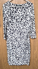 Lauren Ralph Lauren Gray White Floral Geometric Pattern 3/4 Sleeve Dress Size 12
