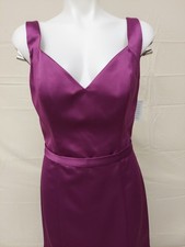 Morilee Size12 Satinlook Mulberry Full Lenth Openback /vneck Bridesmaid Dress