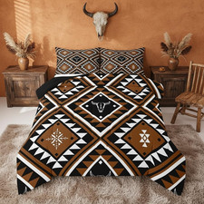 Rustic Western Queen Comforter Set for Men,Southwestern Aztec Bedding Set Bohemi