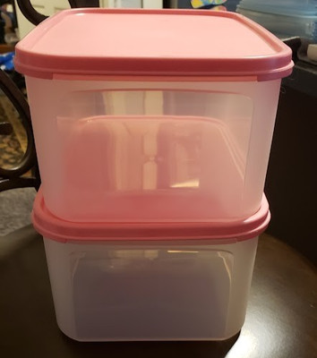 Tupperware Modular Mates RECTANGLE #2 YOU GET 2 W/ PINK  STACKING CONTAINERS NEW
