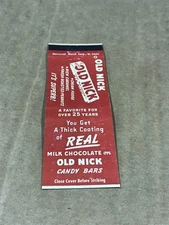 Vintage Old Nick Candy Bars - Matchcover, Matchbook