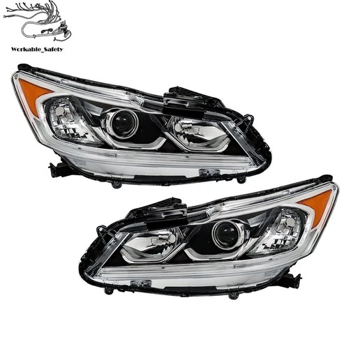Headlights Pair For Honda Accord EX/EX-L/Sport Sedan 2016-2017 Clear w/LED DRL