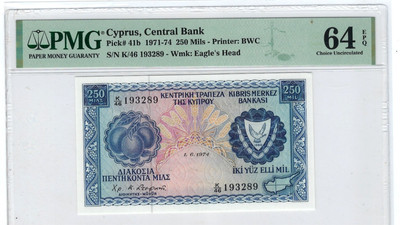 Cyprus 250 Mils 1-6-1974 P41b Uncirculated Grade 64 EPQ