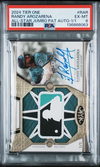 Randy Arozarena 2024 Tier One LOGOMAN Auto 1/1 Game Used PSA 6 All Star 1 OF 1