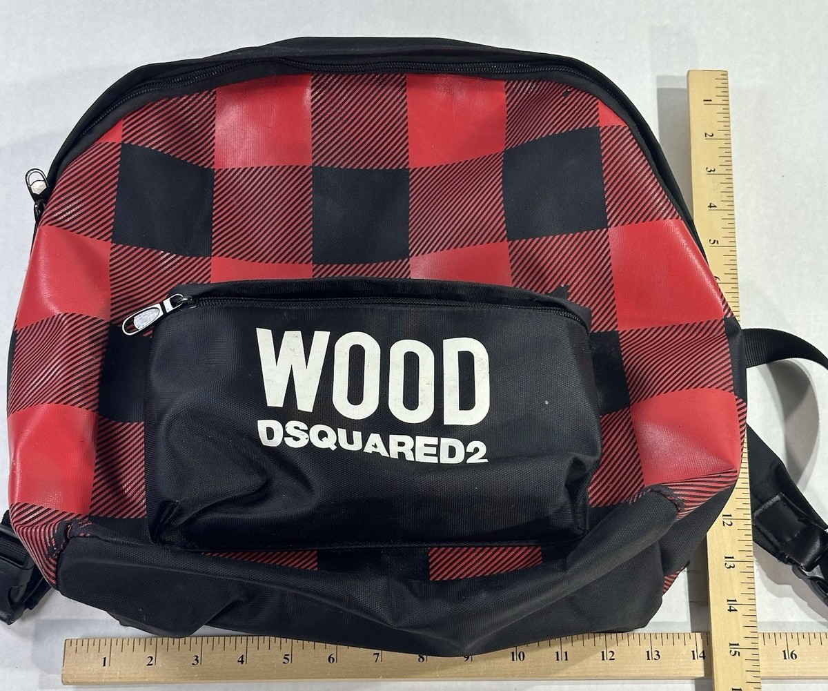 Dsquared2 WOOD Plaid Backpack Red Black Checkered Logo Bag Mens