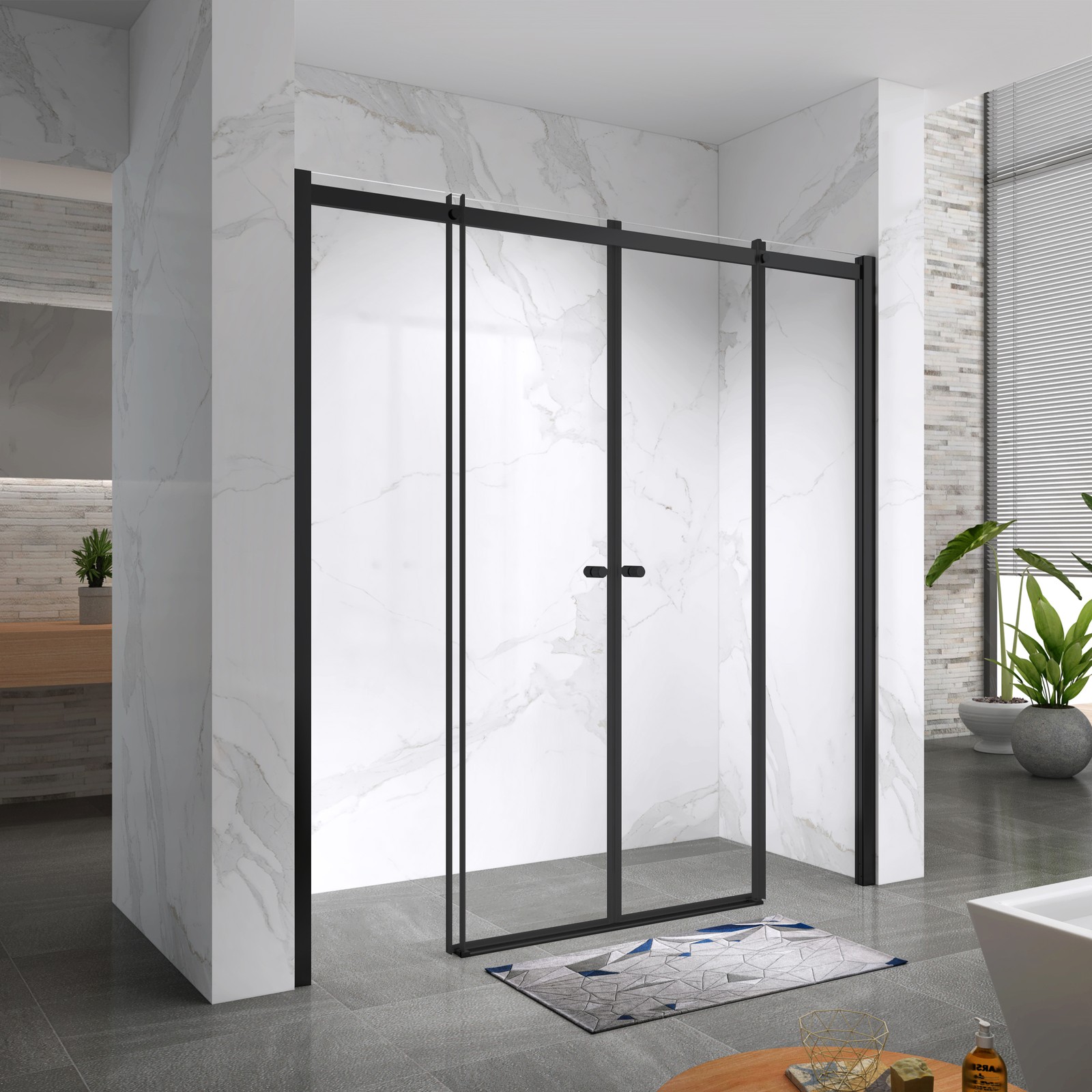 i-flair® Duschtür Nischentür KAYLEE DD BLACK mit Schiebetür aus 6mm ESG Klarglas