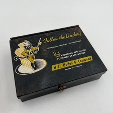 VTG HJ Hodes Co Metal Box Black Tom Cat Emblem Logo Advertising General Store