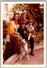Vtg Color Snapshot Family With Dalmatian Dog 70s Fashion Orange Blouse 1971