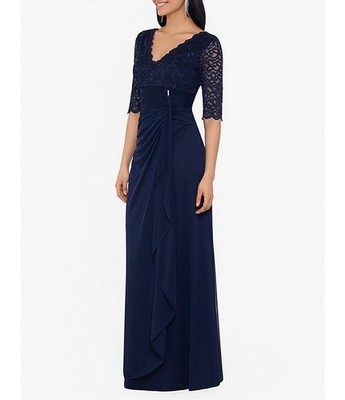 Betsy & Adam Plus SZ 18W Navy Blue Lace Evening Gown Formal Maxi Dress GALA