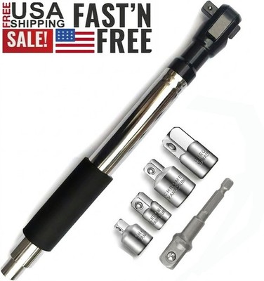 1/2'' Drive Offset Extension Wrench Impact Ratchet with 4 Adapters Tool Set