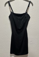 Urs Black Glitter Chain Strap Sleeveless Bodycon Mini Dress Square Neck S