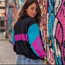PUMA Vintage 90s Track Jacket Adult XL Black Blue Purple Spell Out Windbreaker