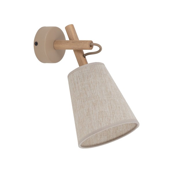 Wandlampe Skandinavisch Holz Stoff Grau Sandfarben E27 H:28 Cm Wandleuchte Flur-image