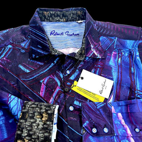 Robert Graham Geometric Outer Space Cyborg Embroidered Paisley Shirt $299 2XL - Picture 6 of 12