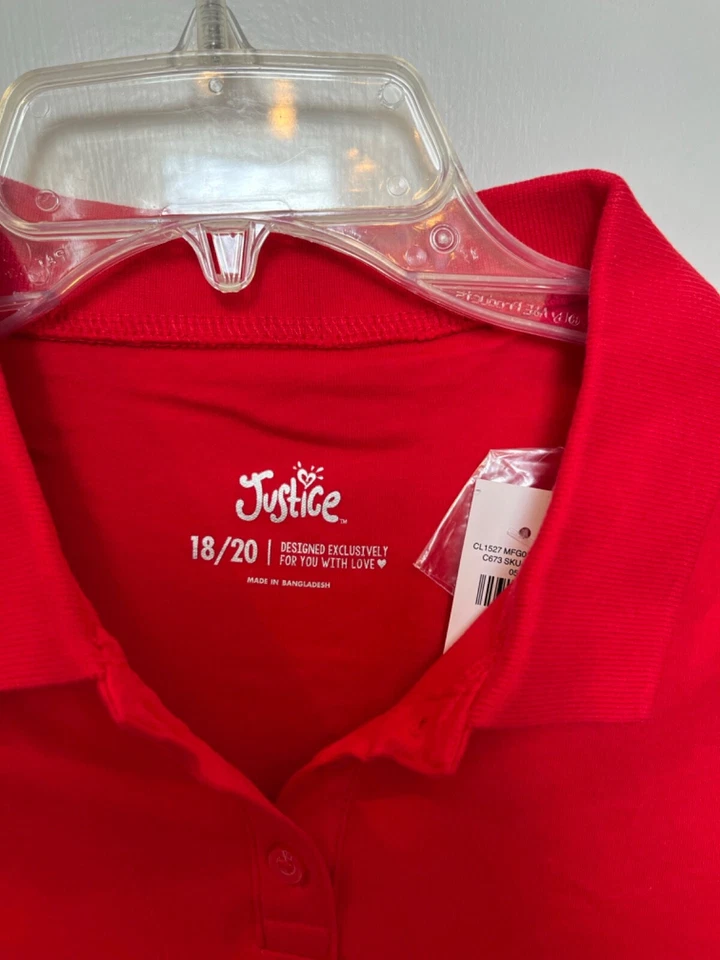 NUEVO Justice Girls 18/20 Rojo Polo Manga Corta Camisa Uniforme Foto 2 de 3