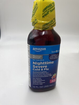 Basic Care Nighttime Sever Cold & Flu Maximum Strength, Berry Flavor, 12oz